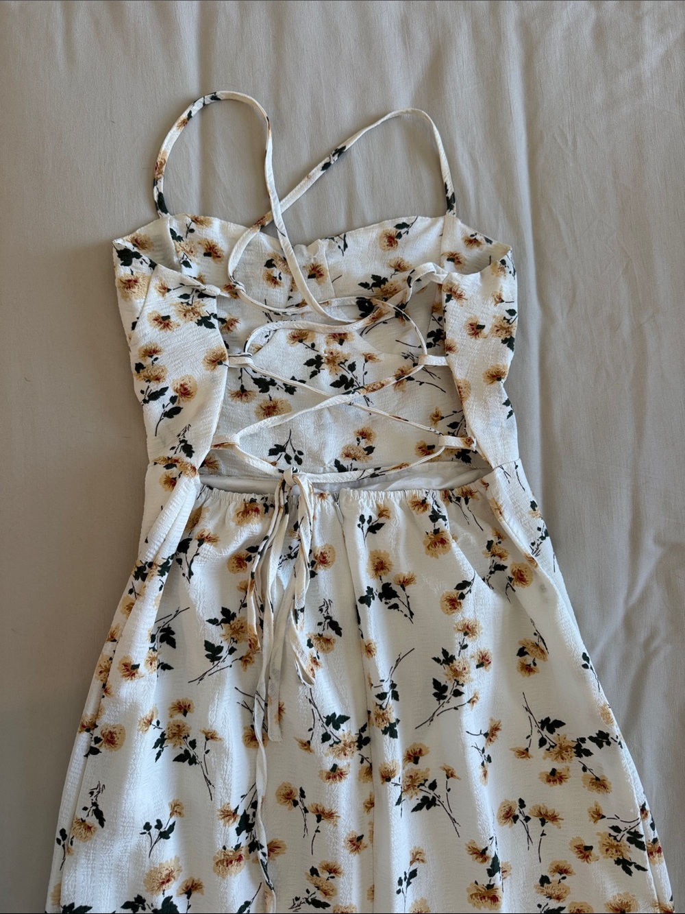 White Floral Maxi Dress with Yellow Blooms - Picture 3 of 3